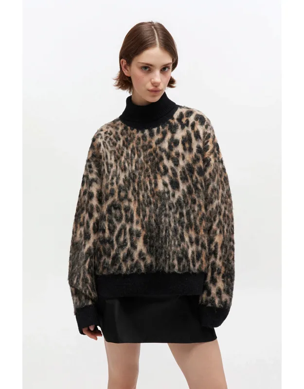 Mixed Leopard High-neck Jumper
