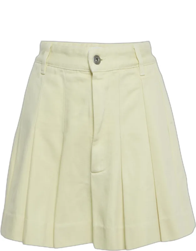 Cream Denim Pleated Mini Skirt