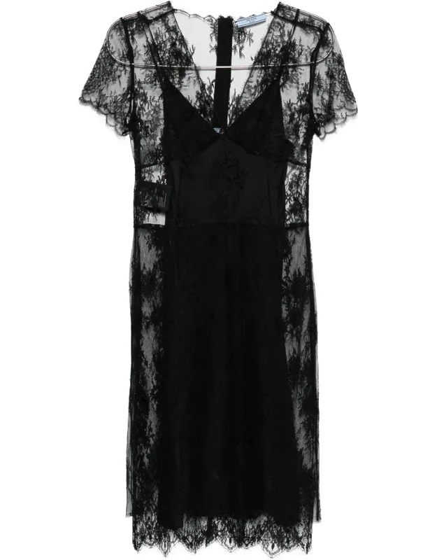 Lace-overlay V-neck Dress