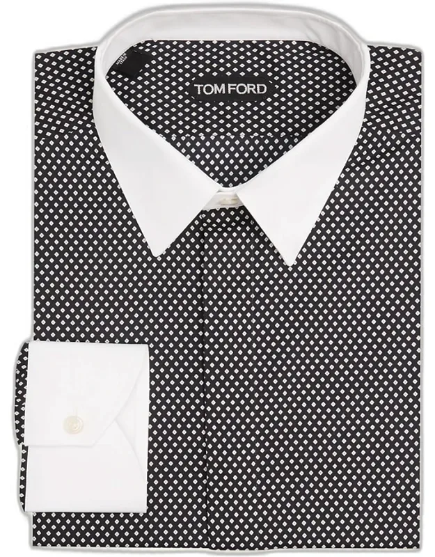 Cotton Diamond-print Contrast Collar-cuff Dress Shirt