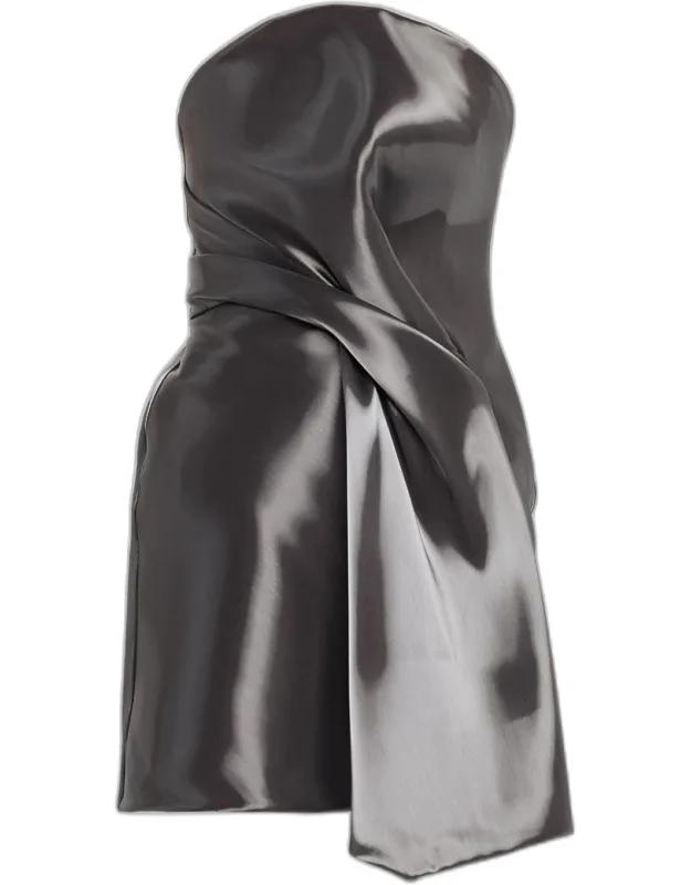 Strapless Draped Liquid-effect Mini Dress