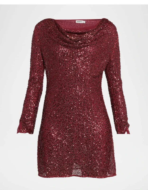Cowl-neck Bead & Sequin Mini Dress