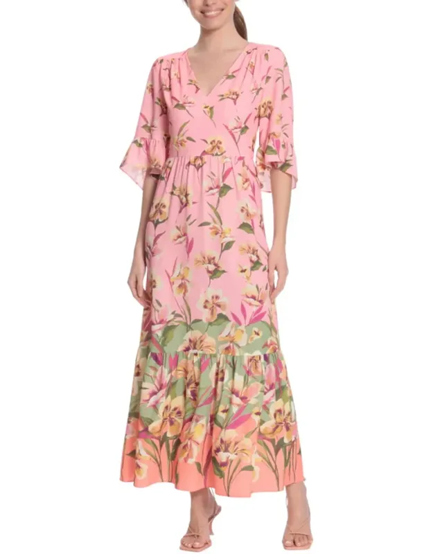 3/4 Sleeve Floral Print Maxi Dress