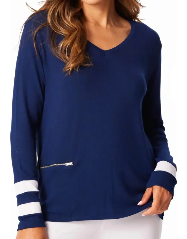 Zip Pocket V-neck Top