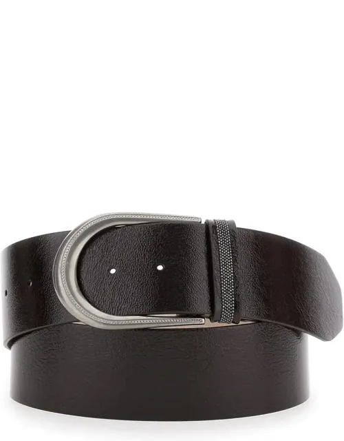 Belt With Buckle Closure And Monil Detail In Leather