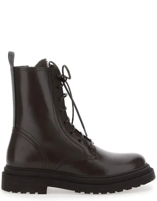 Ankle Boots With Monils Detail On The Back In Leather