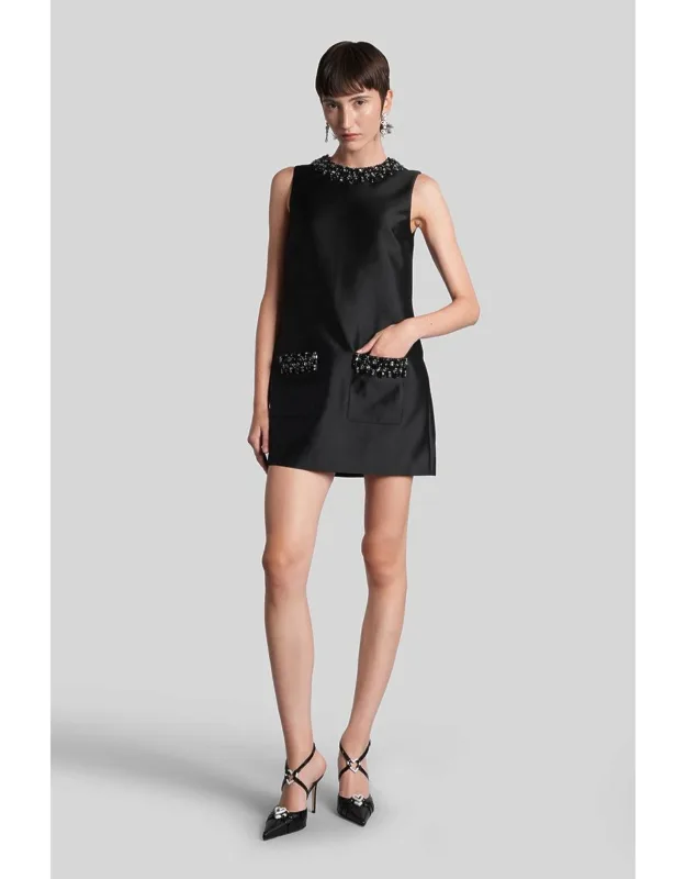 _self-portrait Mini Dress With Crystals Detail And Frontal Pockets_