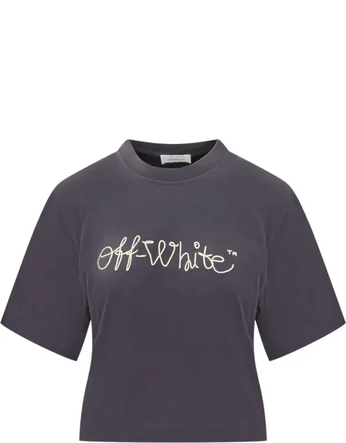 Crop T-shirt With Logo Embroidery