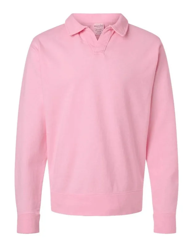 Garment-dyed Polo Collar Sweatshirt