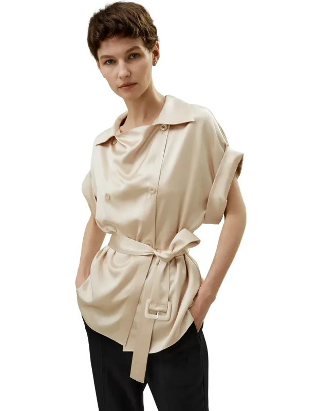 Roll-up Short Sleeve Top With Waist Belt