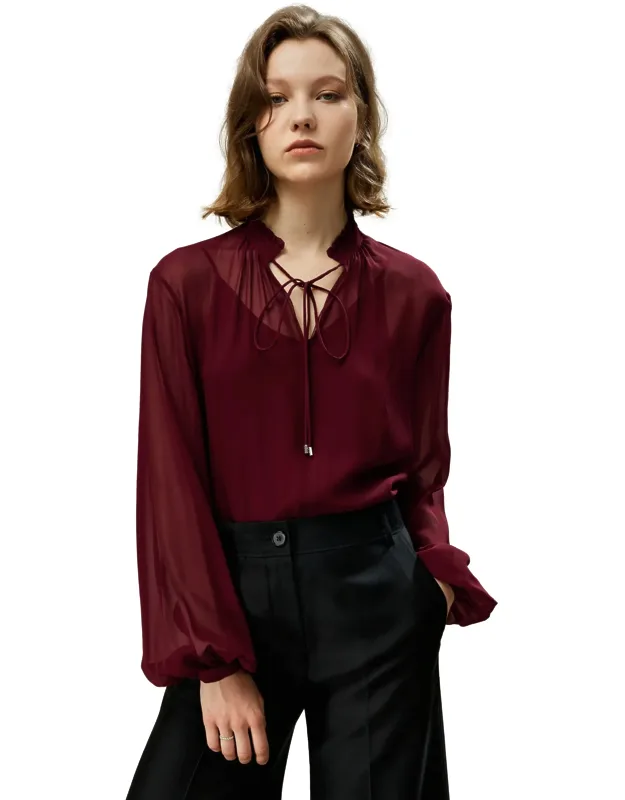 Tie Front Drawstring Blouse
