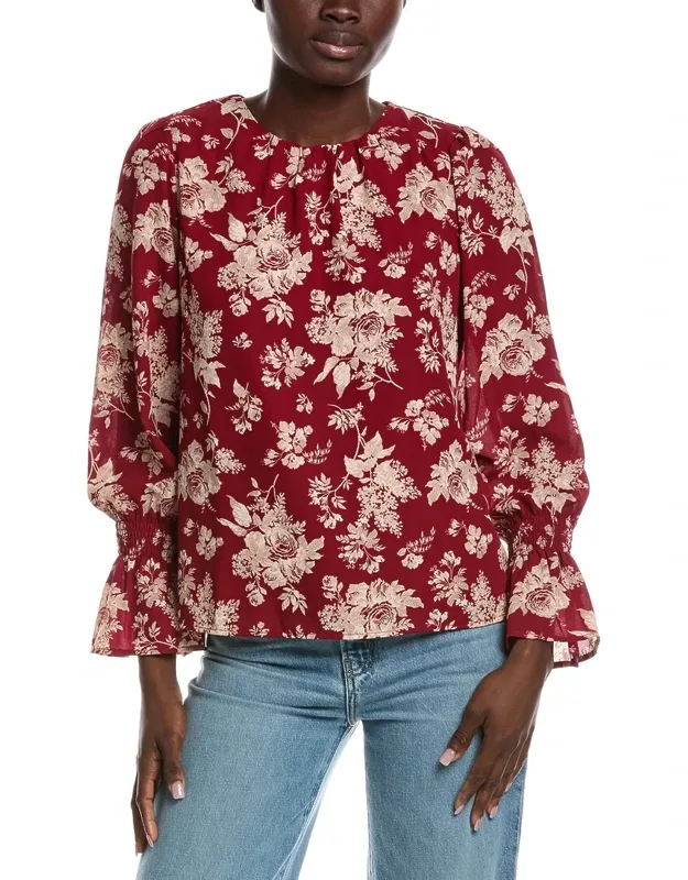 Smocked Flounce Sleeve Blouse