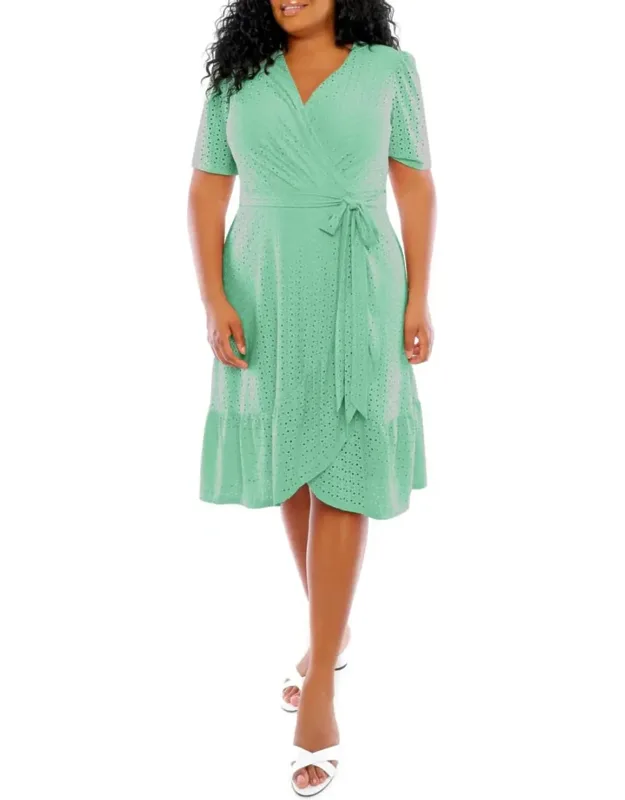 Short Sleeve Faux Wrap Midi Dress