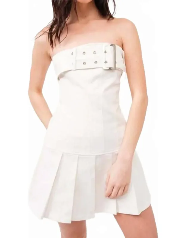 Pleated Tube Mini Dress With Belt Detail