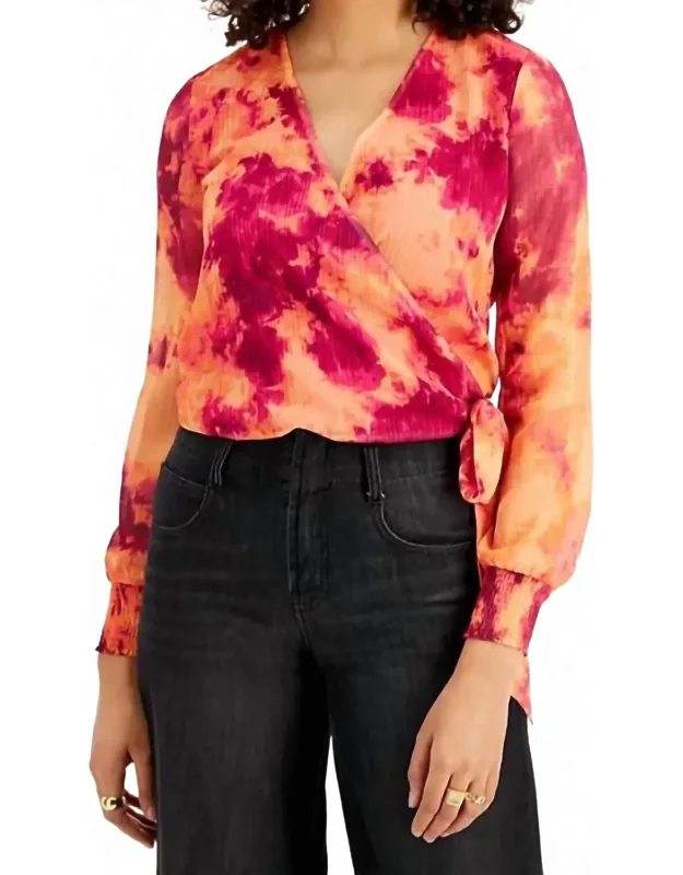 Long Sleeve Wrap Blouse