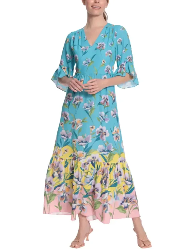 3/4 Sleeve Floral Print Maxi Dress