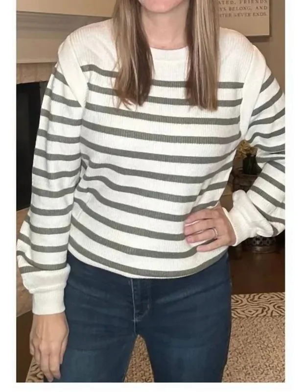Crew Neck Stripe Bubble Sleeve Pullover