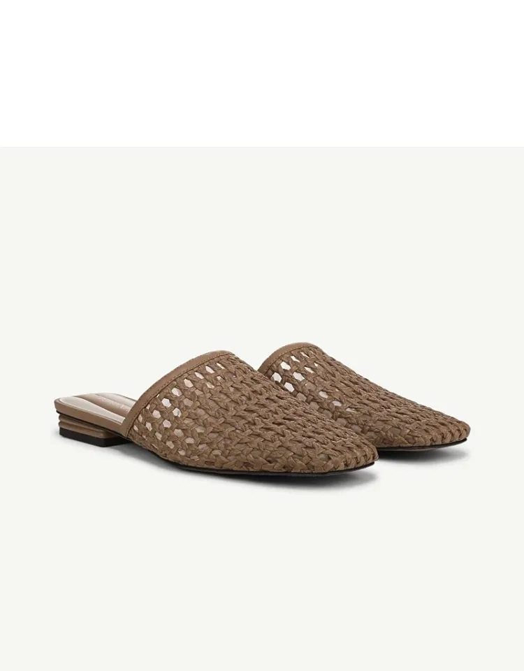 Toba Mules, Woven Leather, Slip-on Fit, Square Toe