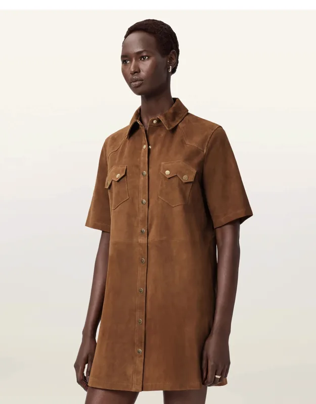 Suede Mini Shirt Dress