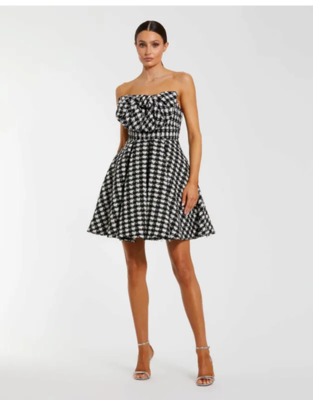 Strapless Boucle Wedding Guest Mini Dress With Bow