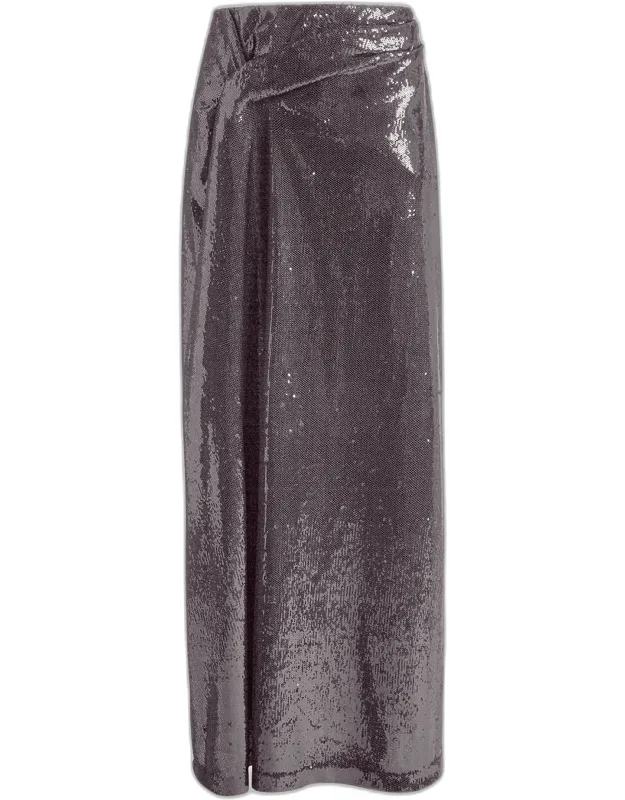 Draped Sequin Maxi Skirt