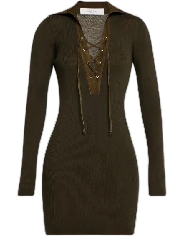 Journey Lace-up Ribbed Wool Mini Dress
