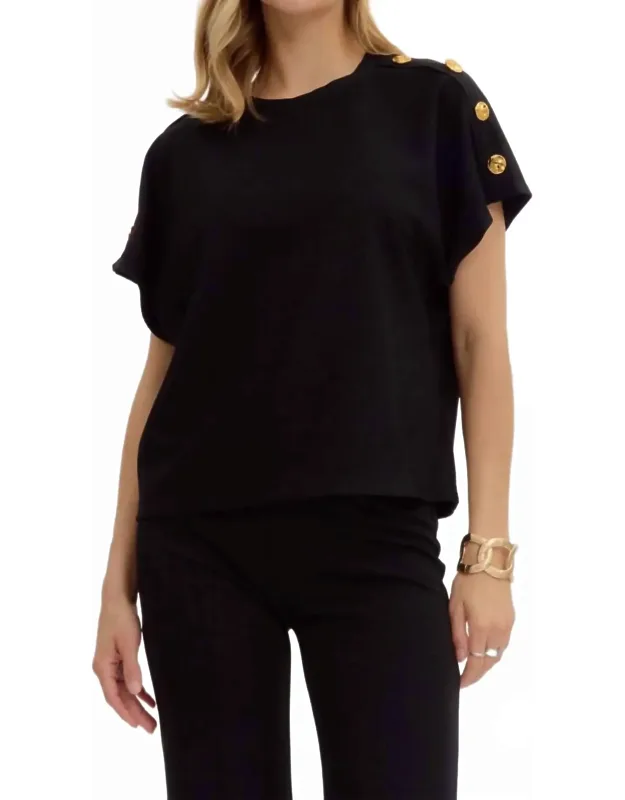 Crew Neck Gold Button Pullover Blouse