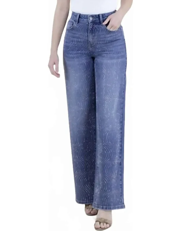 Swirl Embellished Rhinestone High Rise Wide Leg Jeans
