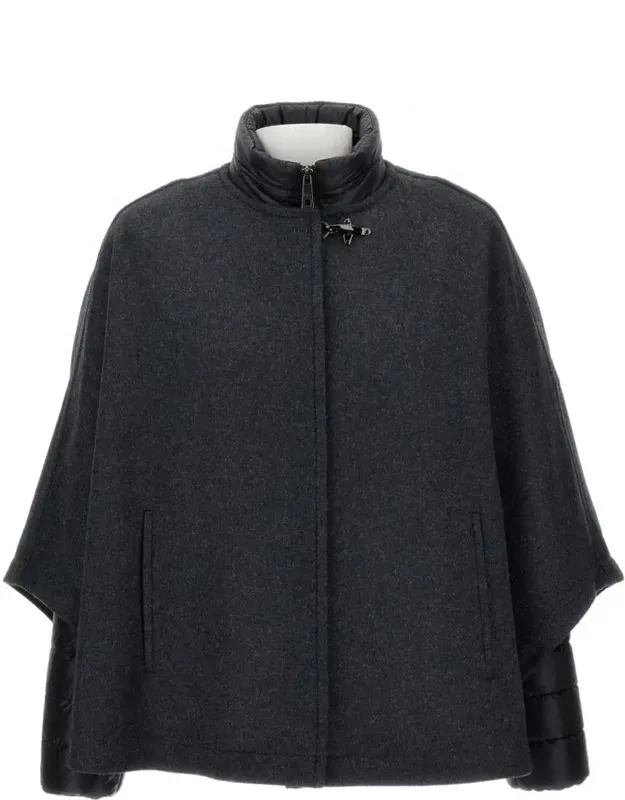 Jacket High Neck Three-quarter Sleeves Welt Pockets