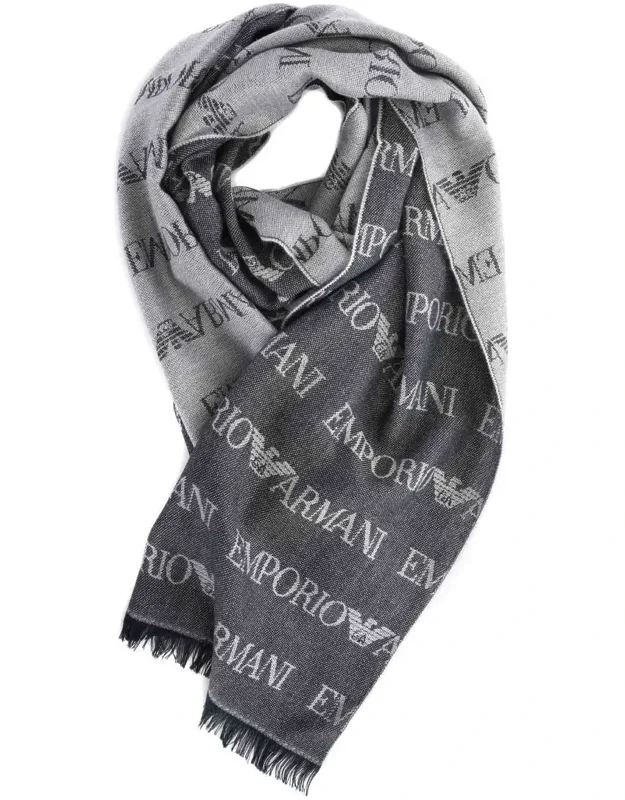 _scarf In A Wool Blend With Jacquard Logos And Frayed Edges_