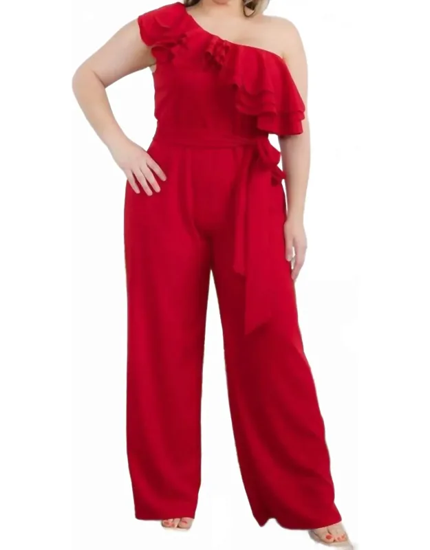 One Shoulder Ruffle Jumpsuit