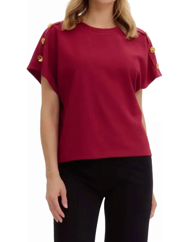 Crew Neck Gold Button Pullover Blouse