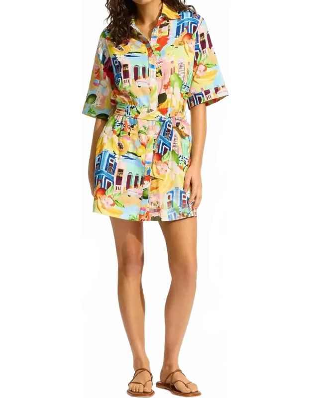 Cuba Print Mini Shirt Dress