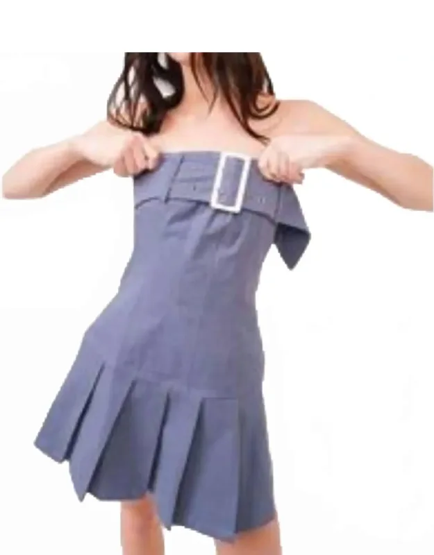 Pleated Tube Mini Dress With Belt Detail
