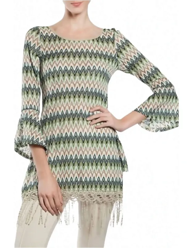 Back Lace Up Fringe Tunic Top
