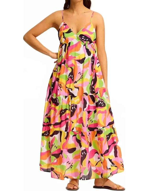 Tiered Print Midi Dress