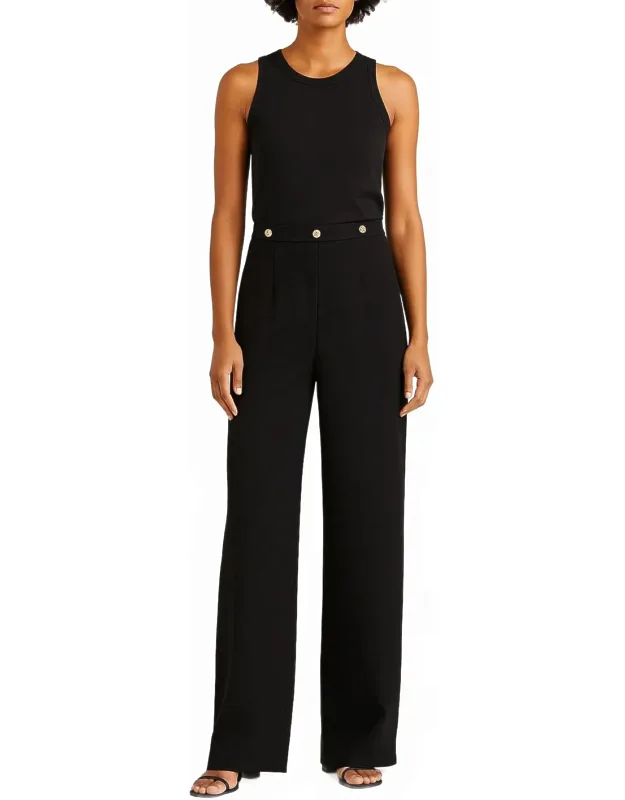 Wide-leg Pants With Gold Button Waist