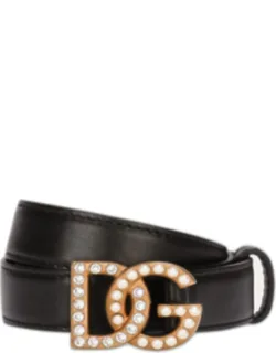Embellished Pearly Interlocking Leather Belt