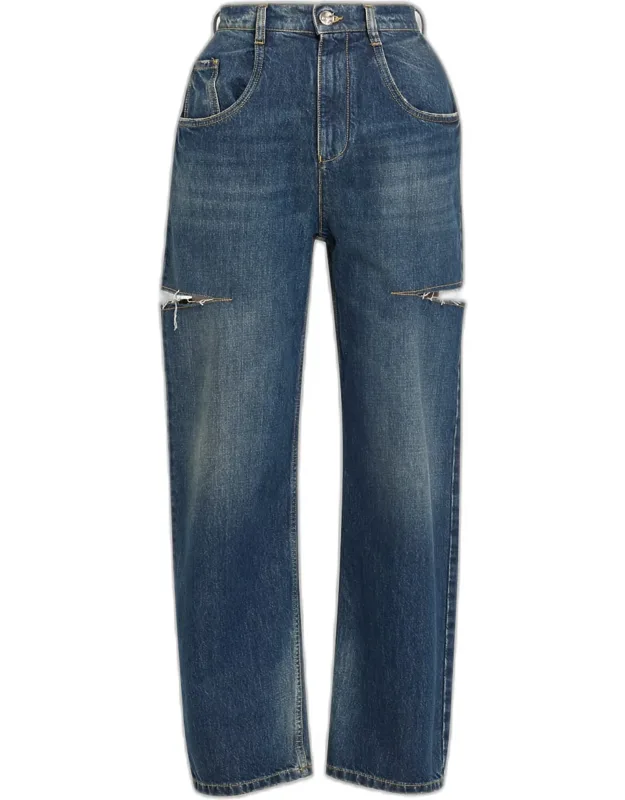 Slashed Slit Barrel-leg Jeans