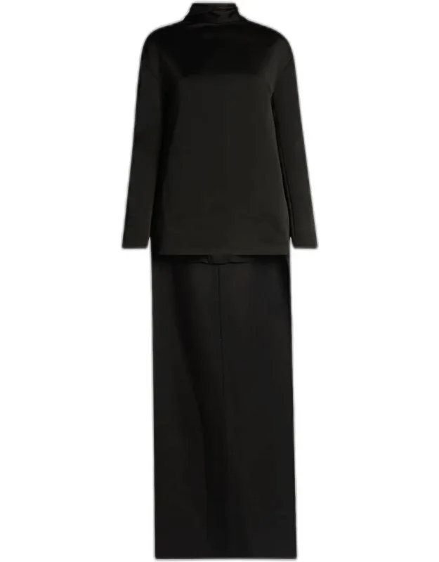 Mock-neck Scarf Crepe High-low Dress