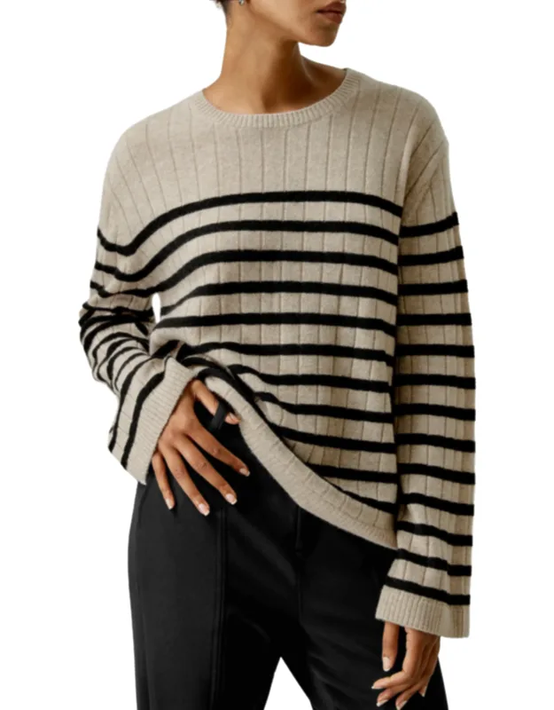 Drop-shoulder Striped Cashmere Sweater
