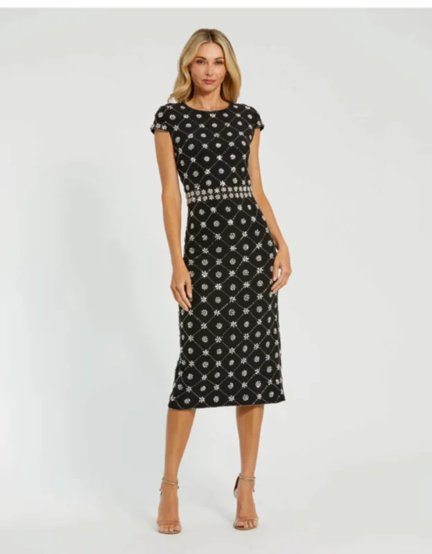 Hand Embellished High Neck Wedding Guest Midi Dress