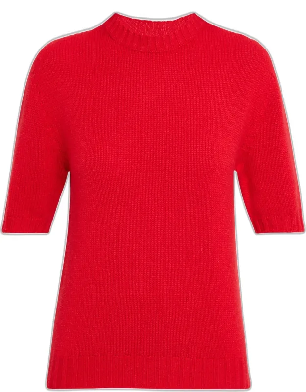 Elbow-sleeve Crewneck Cashmere Sweater