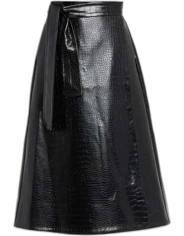 Croc-embossed Vegan Leather Wrap Skirt