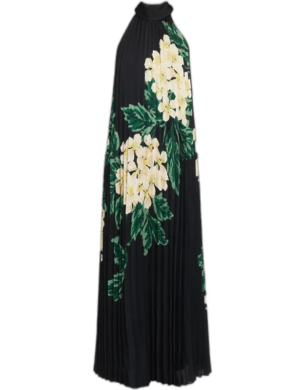 Pleated Floral-print Trapeze Maxi Dress