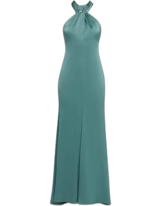 Twist-front Halter Maxi Dress