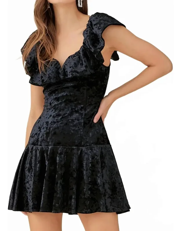 Ruffle Velvet Mini Dress