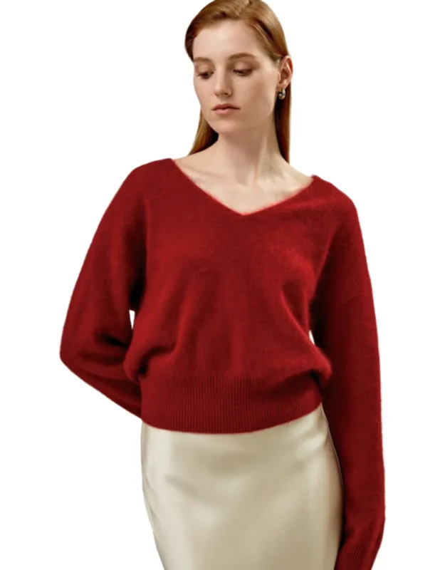 Cropped V-neck Cashmere Sweater