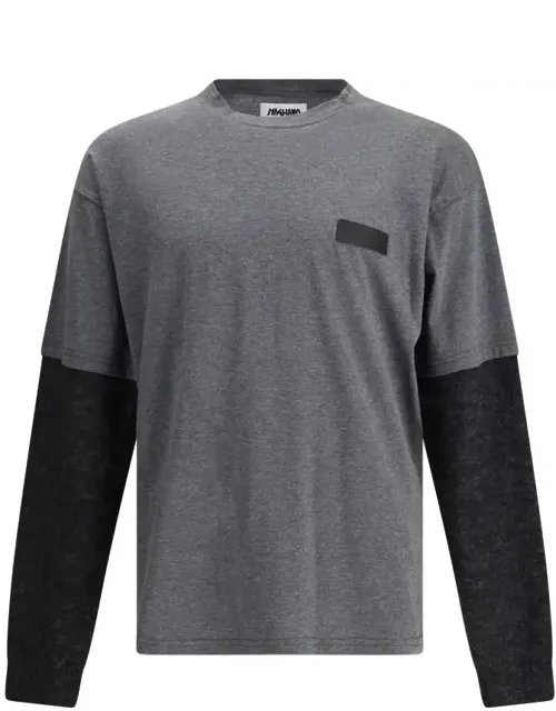 Trauma Long-sleeved T-shirt With Irregular Crew Neck And Contrast Sleeves