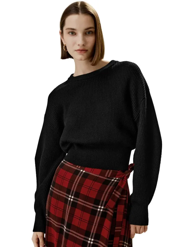 Round Neck Drop-shoulder Merino Wool Sweater